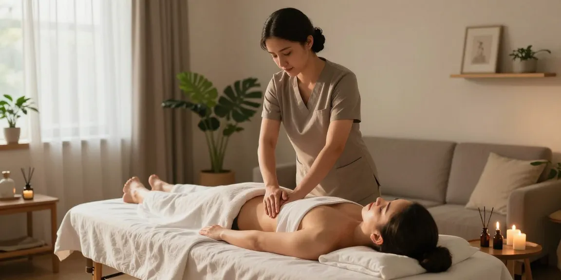 Comfortable setting for 수원출장안마 showcasing a therapist providing a soothing massage in a serene home atmosphere.